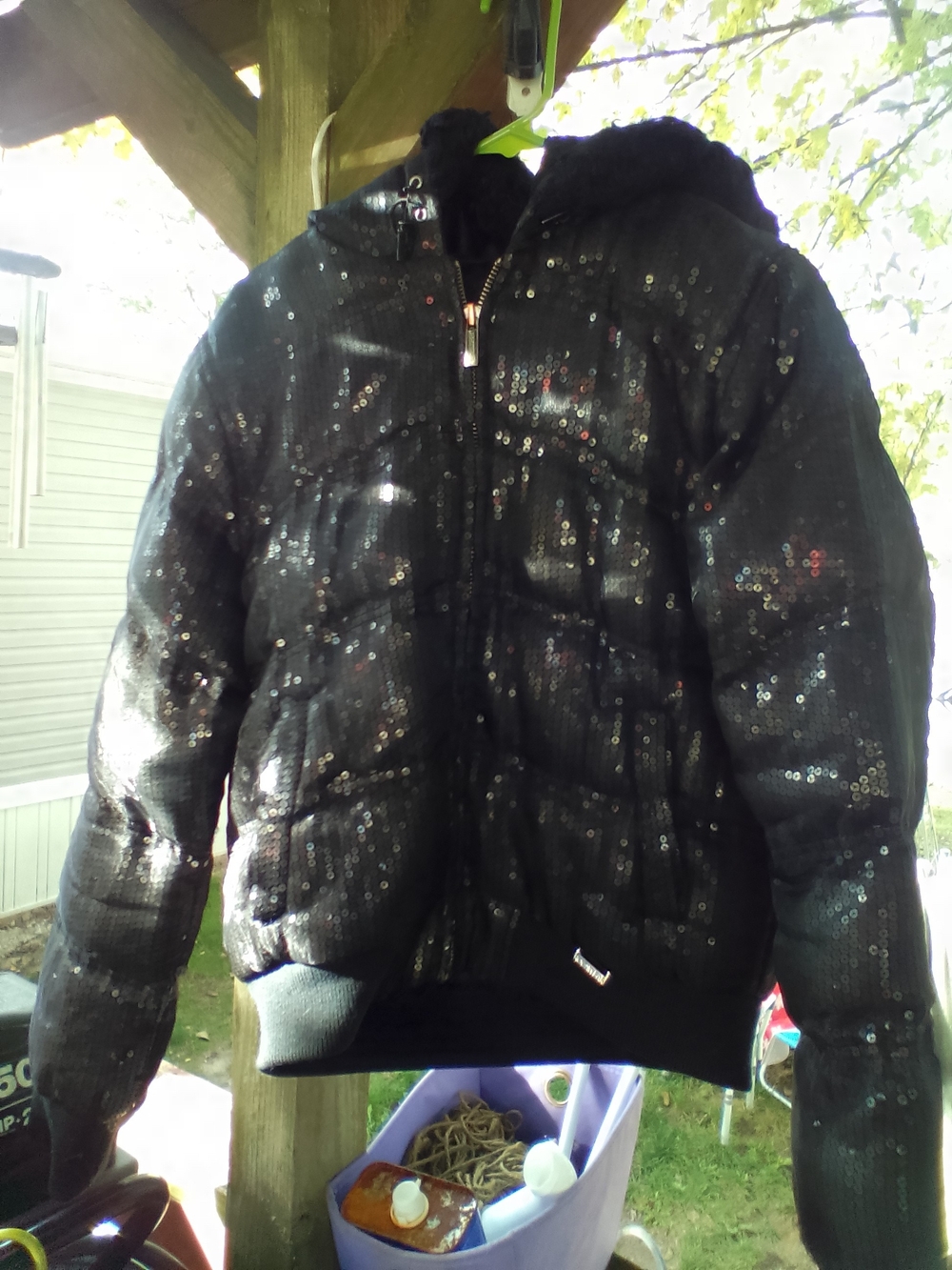 Rocawear Black Sequin Kids Puffer Jacket with Hood